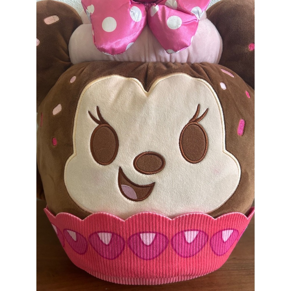 Disney Parks Munchlings Minnie Mouse Strawberry Cupcake Plush Pillow Brown Pink - Picture 2 of 6